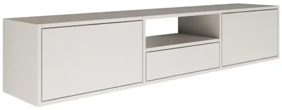 Produktbild von Selsey Framme – hängendes TV-Board mit drei Klappen und einer Ablage, Weiß, 150 cm