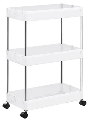 Imagen del producto de Carro auxiliar de 3 estantes con ruedas, blanco
