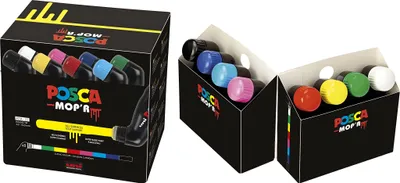 Produktbild von POSCA PCM-22, Schwarz, Blau, Grün, Hellblau, Pink, Rot, Weiß, Gelb, Mehrfarbig, 8 Farben, Extradick, Tinte auf Wasserbasis, Rundspitze