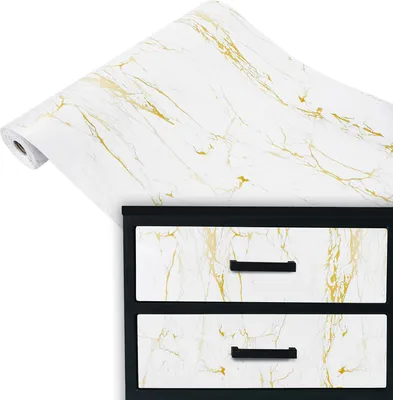 Produktbild von Klebefolie Möbel 67x100 cm - Marmor Gold/Weiß - Möbelfolie selbstklebend in Deko-Stil - Folie für Möbel zur schnellen Renovierung von Türen, Schränken und Regalen - Möbelfolie dekorativ und pflegeleicht