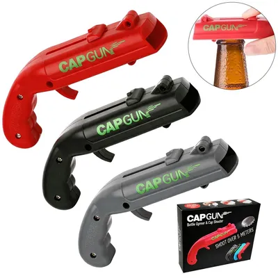Produktbild von Flaschenöffner Pistole mit Kronkorken Abschuss, Party Gadget für Männer, 2-in-1 Bieröffner & Shooter, Geschenk für Party, Bar & Zuhause