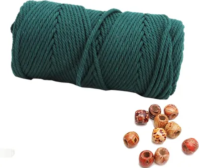 Immagine prodotto di Spago per macramè - Spago di cotone - 3 mm - 100 metri - 100% cotone - Intrecciato - Ecologico - Verde scuro