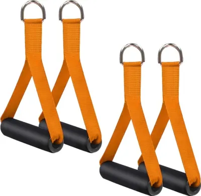 Zdjęcie produktu dla zestaw 4 jednoręcznych uchwytów do taśm oporowych | uchwyty treningowe [pomarańczowe] do taśm fitness, ekspanderów | uchwyty do podciągania | akcesoria do treningu siłowego do domowego sprzętu treningowego, sprzętu fitness | domowa siłownia