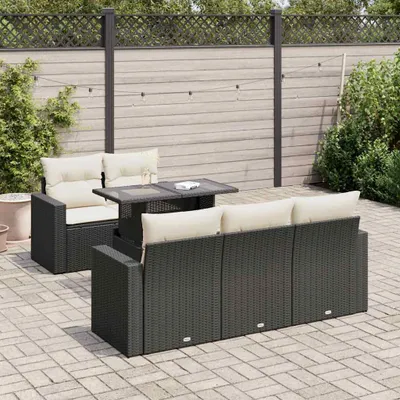 Produktbild von Eleganten-Stil 6-tlg. Garten-Lounge-Set mit Kissen Garten-Sofagarnitur, Outdoor Indoor, Schwarz Poly Rattan Gartenmöbel-Sets CHY20201917