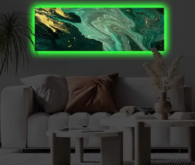 Produktbild von Opviq, 3090KTLGDACT - 010, Dekoratives LED-beleuchtetes Leinwandgemälde, 100 % POLYESTER-CANVAS, Mehrfarbig, 30 x 90 cm