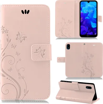 Produktbild von Handytasche für Huawei Y5 2019 Blumen Flip Cover Buchhülle mit Magnetverschluss, Rosegold