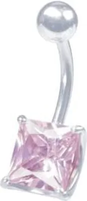 Immagine prodotto di Piercing all'ombelico in acciaio PRONG SET pietra zirconia - Rosa