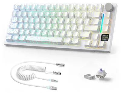 Obrázok produktu pre Mechanická bezdrôtová klávesnica, biela – rozloženie 75% – RGB podsvietenie – USB-C