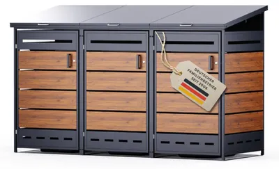 Produktbild von Mülltonnenbox Verkleidung 3er Anthrazit / Holzoptik V2