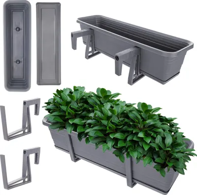Produktbild von KADAX Balkonkasten Blumentopf Blumentopf 60cm Halterungen Ständer Balkongeländer