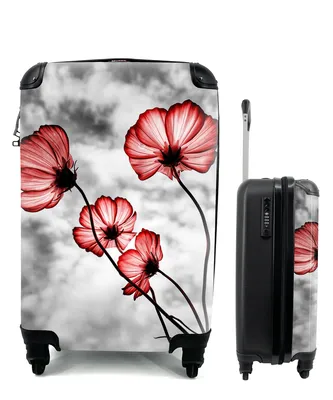 Produktbild von MuchoWow® Koffer Handgepäck Trolley Rollkoffer Kleine Reisekoffer mit 4 Rollen - Blumen - Schwarz - Weiß - Rot - Cabin Size < 55x40x23 cm & 55x40x20 cm - Fotokoffer - Kabinenkoffer - Boardgepäck - Reise-Box - Reisekoffer - Reisegepäck - Koffer mit Bild - Trolley für Kinder