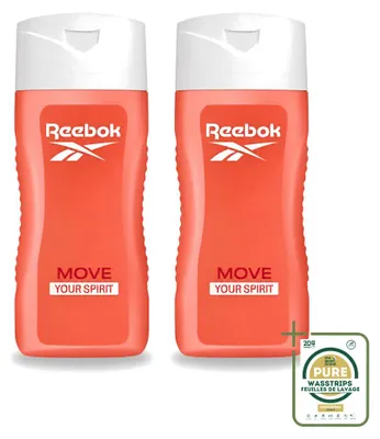 Image de 2 x Gel douche Reebok Move Your Spirit - Grenade et agrumes - 400 ml - Pack économique - 2 pièces