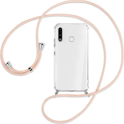 Produktbild von Handykette Backcover-Schutzhülle mit Band (Metall silberfarben) für Samsung Galaxy A70e - rose peach