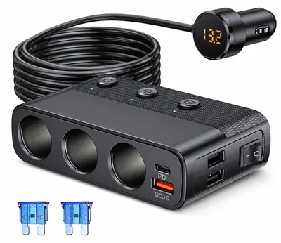 Produktbild von 12V/24V Zigarettenanzünder Verteiler, 3x12V, PD QC3.0, 4 USB, Voltmeter, Schalter – für Auto & Wohnmobil