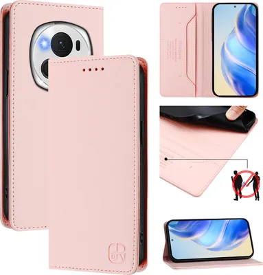 Immagine prodotto di Custodia in pelle per Honor Magic6 Pro, flip case con slot per carte, portafoglio e supporto Rosa