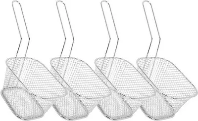 Image de 4 bacs à frites en acier inoxydable, pour le service, 10,5 x 8,5 x 6,5 cm