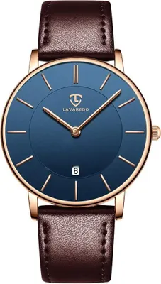Produktbild von Uhren,Herren Uhr Flache Analog Quarz Datumsanzeiger Klassisch Mode Wasserdicht Armbanduhr mit Leder Armband