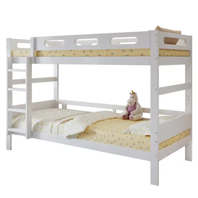 Produktbild von Etagenbett mit 2 Schlafgelegenheiten und Lattenrost, 90x200 cm, Kinderbett mit Rausfallschutz, umbaufähig zu 2 Einzelbetten, Holz