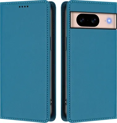 Produktbild von Handyhülle für Google Pixel 8A, Kunstleder Klapphülle Stoßfeste Magnetische Hülle mit Ständer Blau