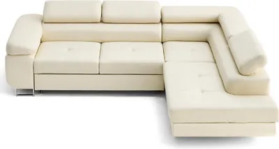 Image de Lisa Design Zaria - canapé d'angle droit 5 places convertible avec coffre et têtières en simili , Beige
