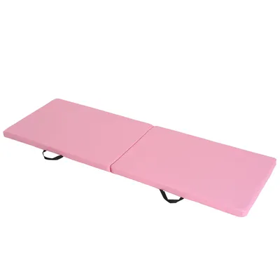 Image de HOMCOM Tapis de gymnastique yoga pilates fitness pliable portable grand confort 180L x 60l x 5H cm revêtement synthétique rose