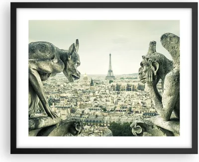 Produktbild von Gerahmtes Poster - Schwarzer Rahmen - Wasserspeier Paris Notre-Dame - 50x40 cm - Wand Bild - Wanddeko - Wandbilder - Kunstposter - Wandposter - Bilderrahmen - Bilder - Kunstdruck - P2BAA50x40-4544