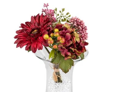 Produktbild von Bluetenzweig Blumenstrauss Kunstbluete Kunstblumen Strauss Gerbera 26cm bordeaux
