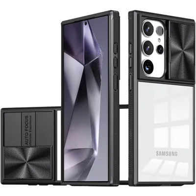 Produktbild von Hülle für Samsung Galaxy S25 Ultra Transparent TPU Bumper Schutzhülle mit Schiebe Kamera Schutz Schwarz