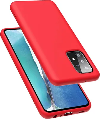A red phone case is shown on a white background.