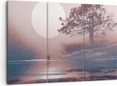 Produktbild von Bild auf Leinwand - Leinwandbild - 3 Teile - Mond Paar Baum - 105x70cm - Wand Bild - Wanddeko - Wandbilder - Leinwanddruck - Bilder - Wanddekoration - Leinwand bilder - Wandbild - CE105x70-4236