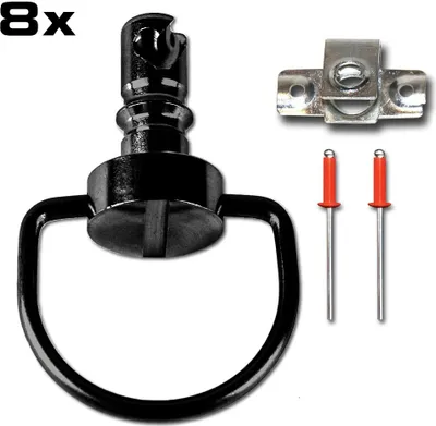 Produktbild von D-Ring Schnellverschlüsse, 19 mm, Stahl, 8er Set, schwarz, Nietplatte