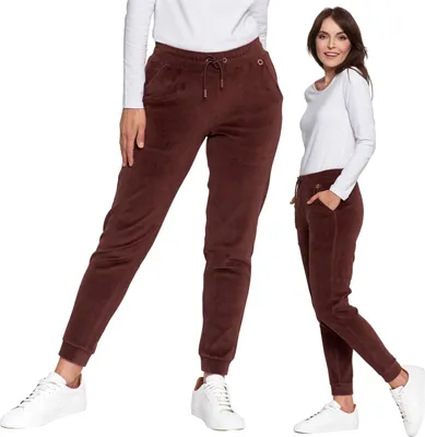 Produktbild von Bequeme Damen-Velours-Trainingsanzughose Mit Hohem Bund Und Modischer Moräne Xxl