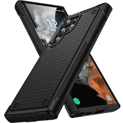 Immagine prodotto di Custodia per Samsung Galaxy S22 Ultra 5G, qualità militare, custodia ibrida antiurto 2in1 in PC rigido e TPU morbido nero