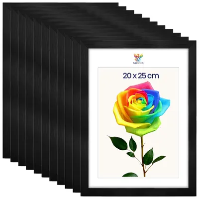 Obrázok produktu pre MG Design, sada 10 kusov rámov na obrázky, čierna farba, 20x25 cm - rámy z prírodného dreva s akrylovým sklom, vhodné na zavesenie aj na postavenie (vertikálne aj horizontálne)