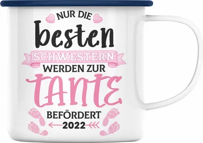 Produktbild von Trendation - Tante 2022 Du Wirst Tante Geschenk Emaille Tasse Schwangerschaft Schwester Nur Die Beste Schwester Wird Zur Tante Befördert (Blau)