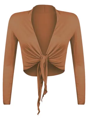 Image de Gloop - Boléro élégant pour femmes, manches longues, à nouer, couleur café