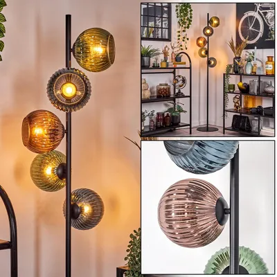 Produktbild von Cesaro Stehlampe aus Metall/Riffelglas in Schwarz/Grün/Blau/Kupfer, E14