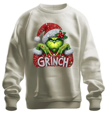 Obrázek produktu pro GRINCH Vánoce – mikina s kamínky a třpytivým vzhledem, vánoční dárek, uni, barva: přírodní, velikost: M