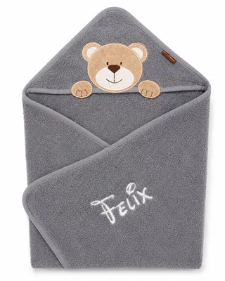 Produktbild von BotoBaby® Baby Kapuzentuch mit Namen – 100% Baumwolle – 75 x 75 cm – Personalisiertes Kapuzenhandtuch mit Stickerei