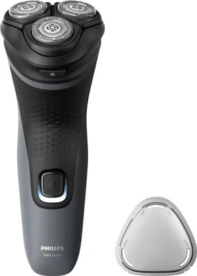 A Philips electric shaver and its protective cap are displayed against a white background.