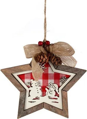 Produktbild von Holzstern-Anhänger, 15 Cm, Mit Einem Abbildung Von Schneemanns, Rot