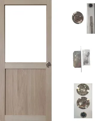 Image de Porte Coulissante Atelier placage chene Vitree H204 x L83 + serrure a  condamnation