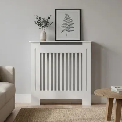 Image de WISFOR Habillage de radiateur Couverture de radiateur avec étagère Gaine de radiateur Verticale Lamell Blanc, 78x19x92cm