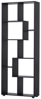 Obrázek produktu pro Moderní úzká knihovna – stojací regál s 8 přihrádkami – vysoká dřevěná skříň 70x24x178 cm – se dveřmi – černá barva