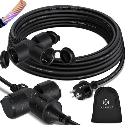 Produktbild von KESSER® Verlängerungskabel mit Schutzkappe Outdoor - für Innenbereich Außenbereich - Verlängerung Stromkabel – 230 V IP44 - Schutzkontakt Baustellenkabel Schutzkontaktstecker
