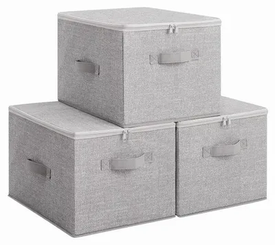 Zdjęcie produktu dla Zestaw 3 składanych pojemników do przechowywania marki Ibenzoa® wykonanych z materiału filcowego, z pokrywką, w jasnoszarym kolorze, o wymiarach 40 x 30 x 25 cm – idealne do przechowywania ubrań, artykułów dla dzieci i zabawek