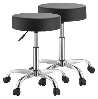 Image de SucceBuy, chaise de bureau réglable en hauteur, capacité de charge de 226,8 kg, équipée de roulettes en PU. Chaise pivotante ergonomique avec siège en similicuirPolyuréthaneet rembourrage épais, rotation à 360°, idéale pour les salons, les cliniques et les cabinets médicaux. Lot de 2