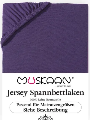 Produktbild von Müskaan Jersey Spannbettlaken 140x200 - 160x200 cm aubergine bis 22cm Matratzenhöhe Gummizug Bettlaken 100% Baumwolle