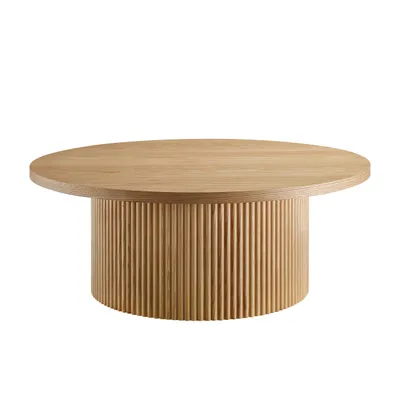 Produktbild von SalesFever Couchtisch Ø 85 cm | rund | Massivholz-Lamellen | MDF mit Eschenholzfurnier | B 85 x T 85 x H 33 cm | Natur