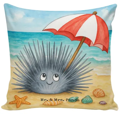 Produktbild von Mr. & Mrs. Panda Zierkissen Seeigel Design - Weiß - Geschenk, Leben, Couchkissen, Selbstliebe, kuschelkissen 40x40, Meer, Achtsamkeit, Sofakissen, Lebe, wurfkissen
